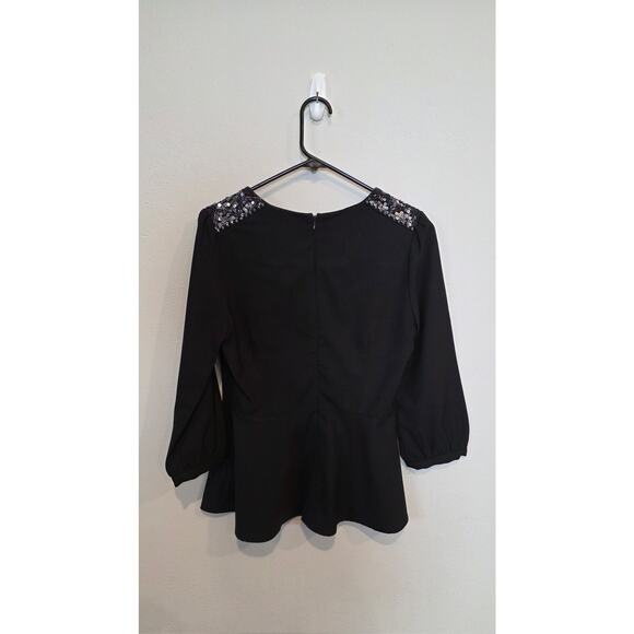 Stunning Forever 21 Black Peplum Top with Beaded Shoulders - Picture 7 of 7